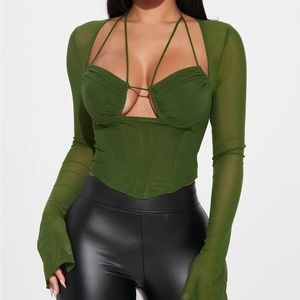 Fashion Nova Melanie Mesh Corset Top Olive